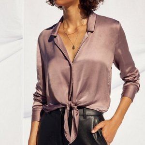NWT Aritzia Wilfred Tie-Front Blouse Dusty Mauve size Medium